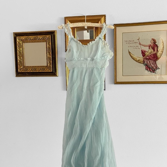 Mid Century Chiffon Peignoir Robe & Pleated Full Length Night Gown Set Vintage - Picture 6 of 10
